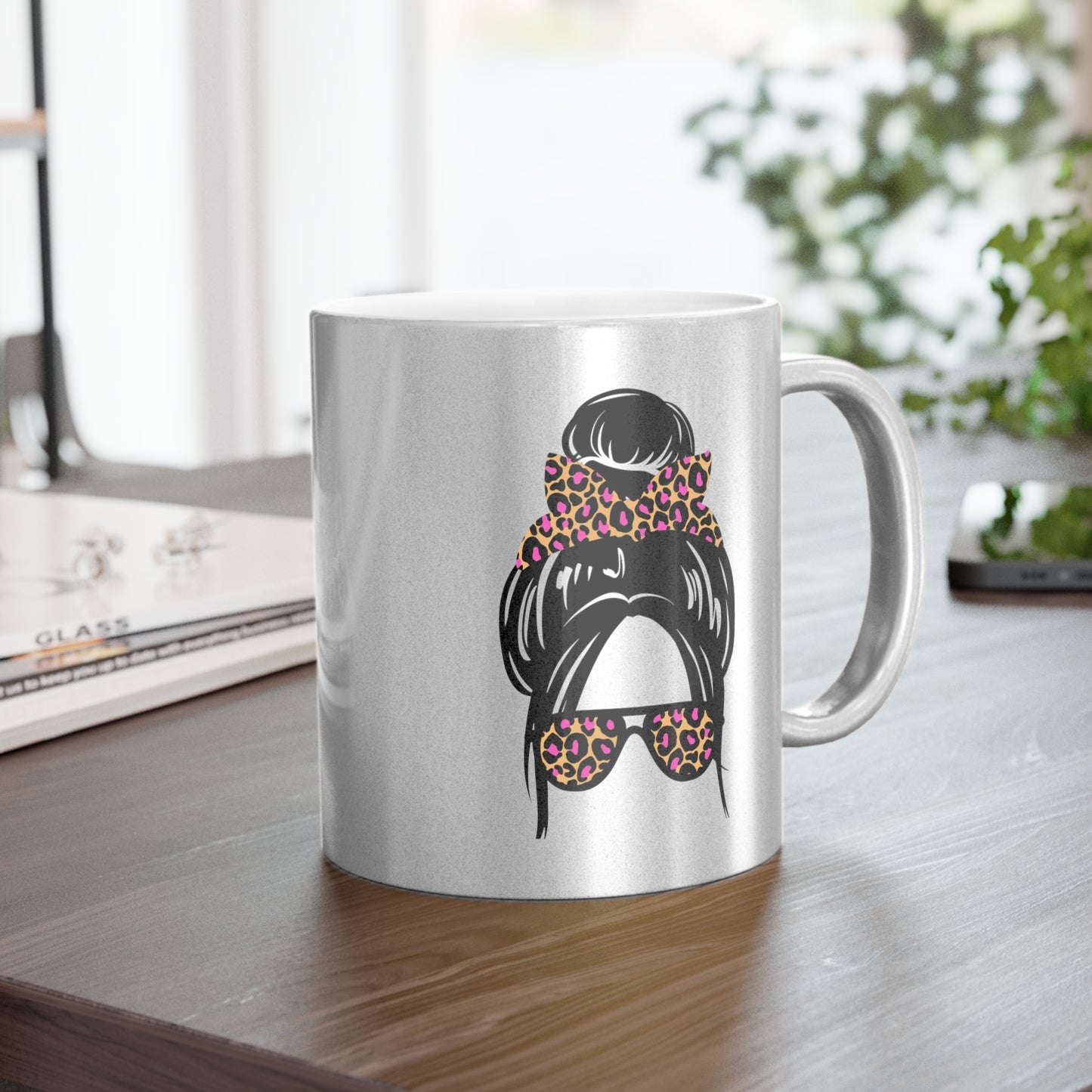 Stay Sassy Leopard Messy Bun Metallic Mug (Silver\Gold)