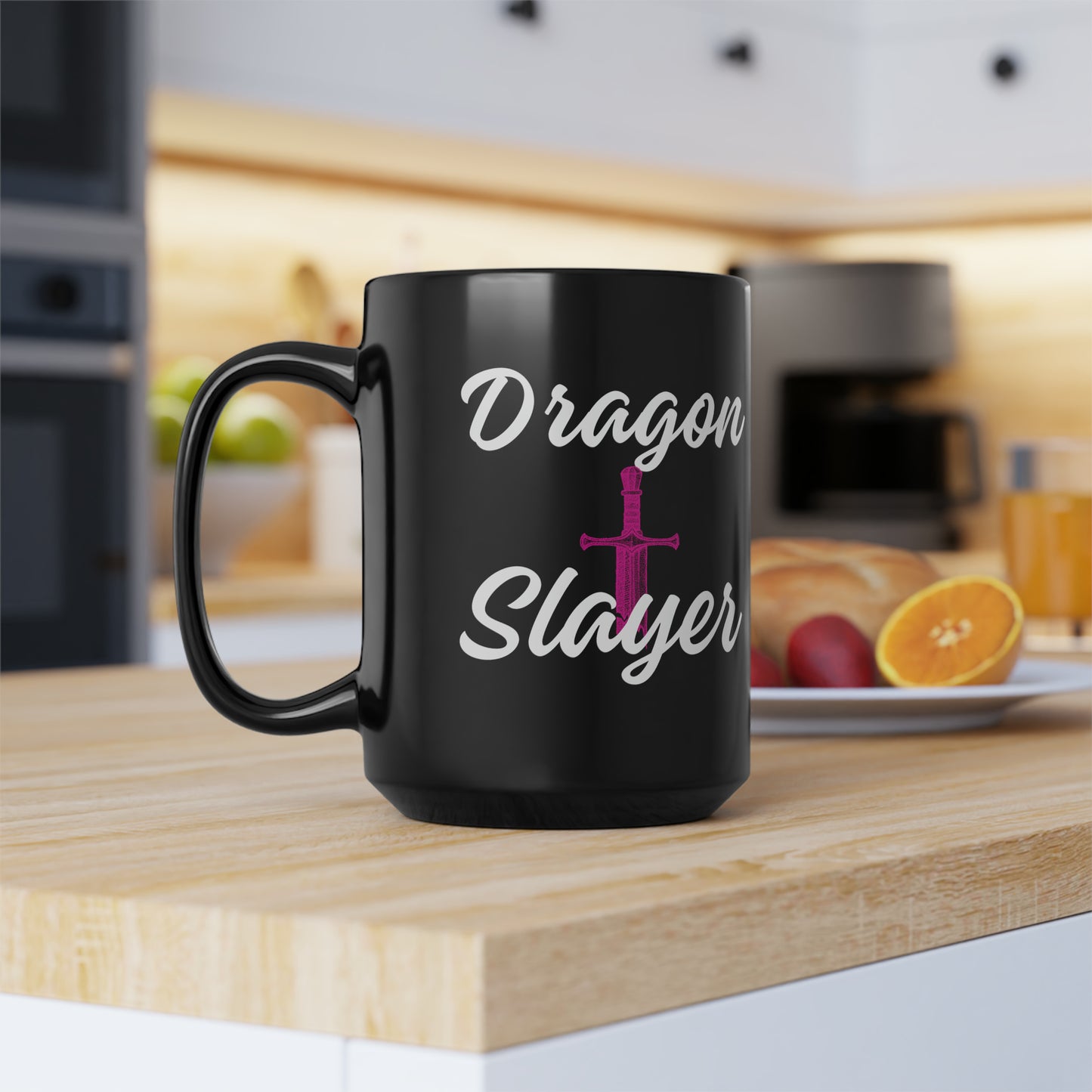 Dragon Slayer Black Mug, 15oz