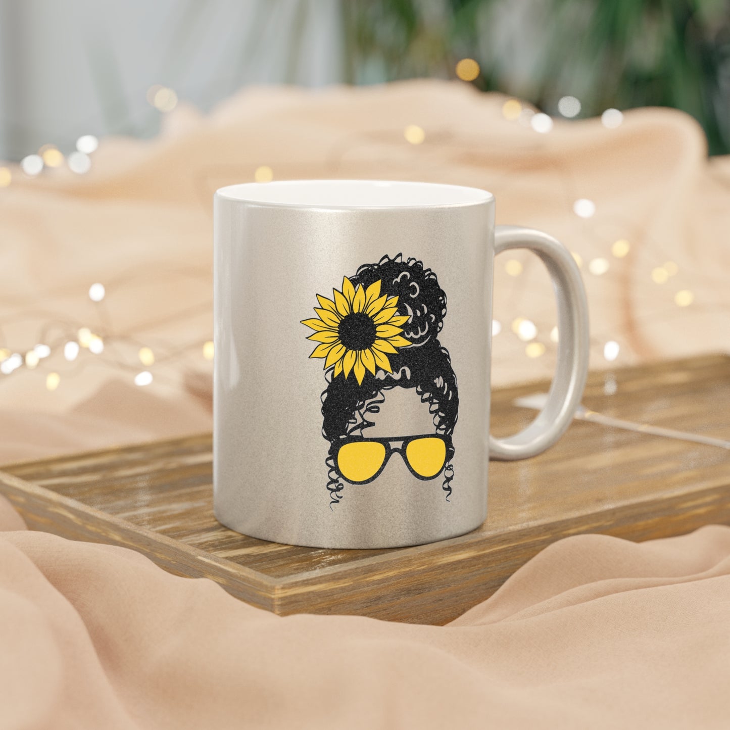 Stay Sassy Sunflower Messy Bun Metallic Mug (Silver\Gold)