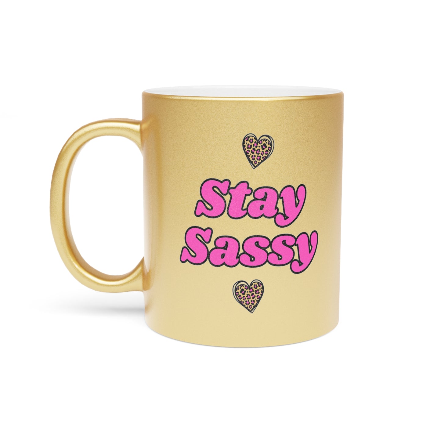 Stay Sassy Leopard Messy Bun Metallic Mug (Silver\Gold)