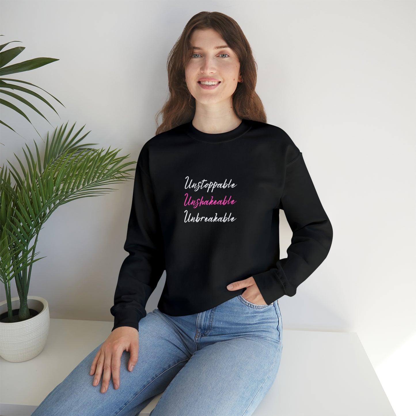 Unstoppable. Unshakeable. Unbreakable.-Curvy Queen Collection Unisex Heavy Blend™ Crewneck Sweatshirt
