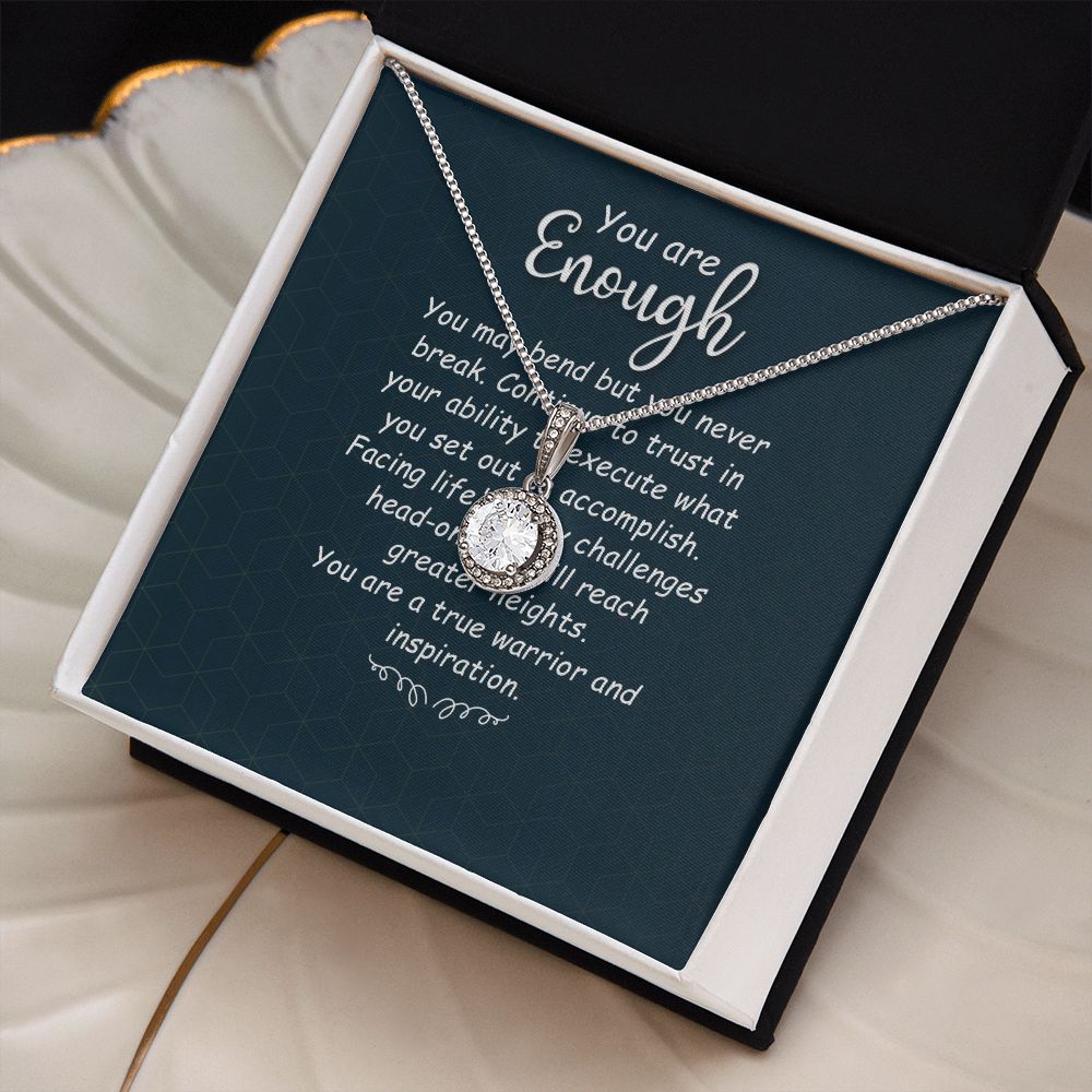 You Are Enough white gold finish over stainless steel necklace