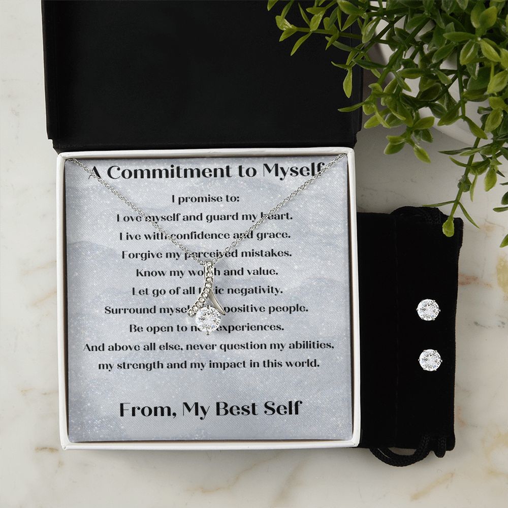 A Commitment to Myself Necklace and Clear CZ Earrings