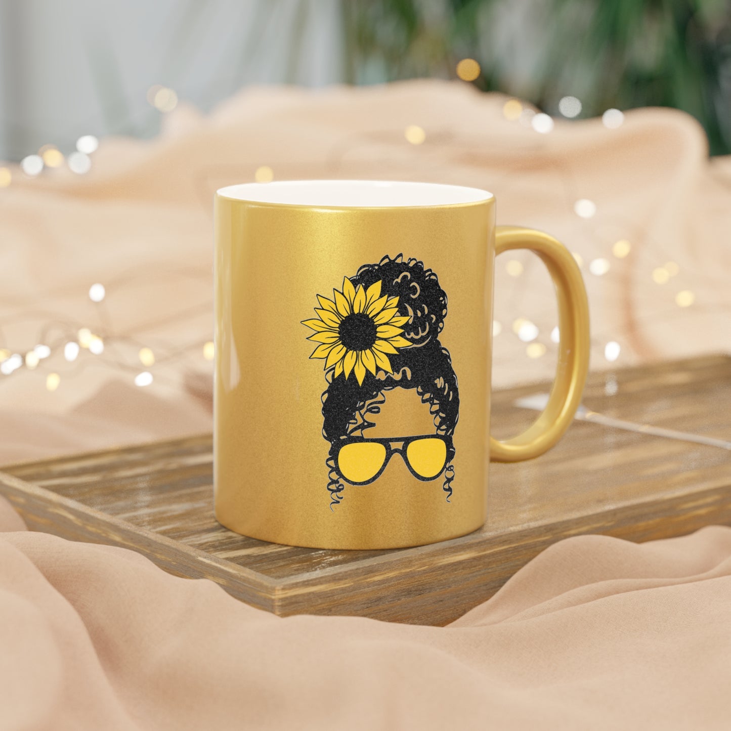 Stay Sassy Sunflower Messy Bun Metallic Mug (Silver\Gold)