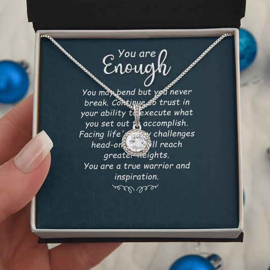 You Are Enough white gold finish over stainless steel necklace